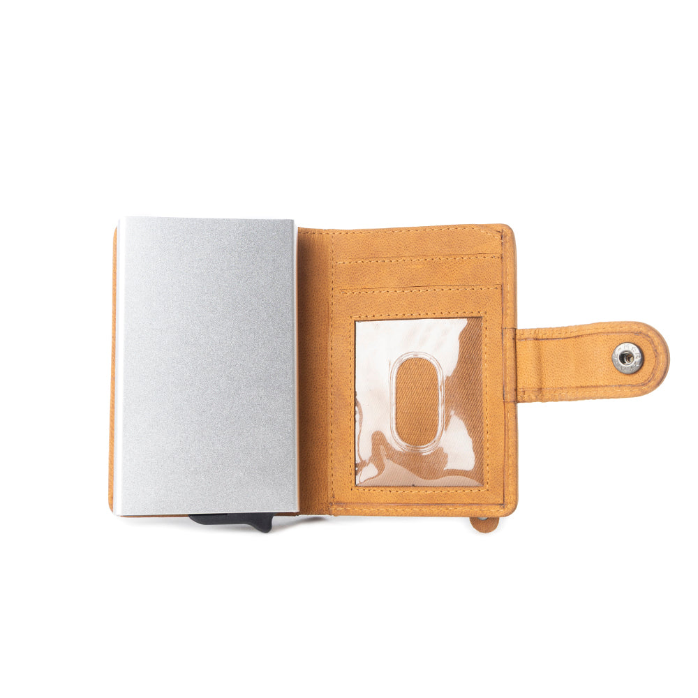 Myra Dune Star Hairon Leather Credit Card Holder in Brown & White