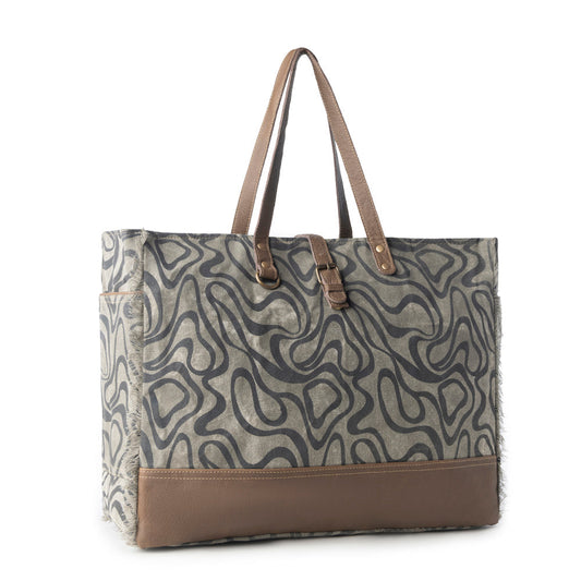 Myra Riverbed Trail Weekender Bag for Women in olive with vintage print detail