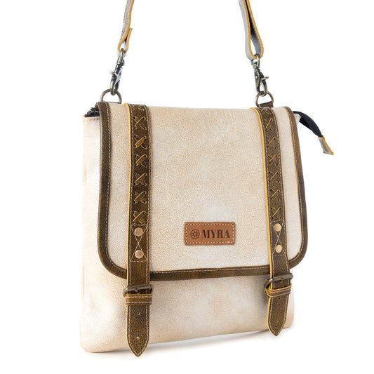 Myra Boss Hide Western Concealed Carry Bag for Women in creme with leather detail