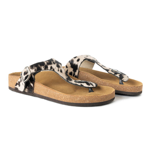 Myra Chino Hairon Leather Sandals for Women Ć¢ā¬ā Western Toe Loop Flats with Cork Sole for Comfortable Wear