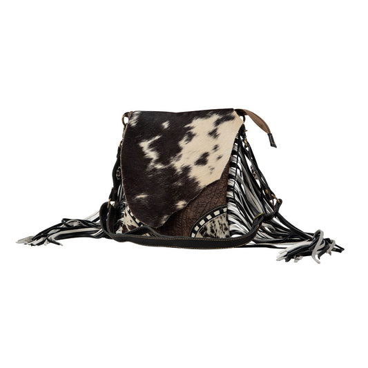Myra Corral Tempo Leather Concealed Carry Sling - Fringed Hairon Crossbody Bag with Adjustable Strap for Rugged Touch