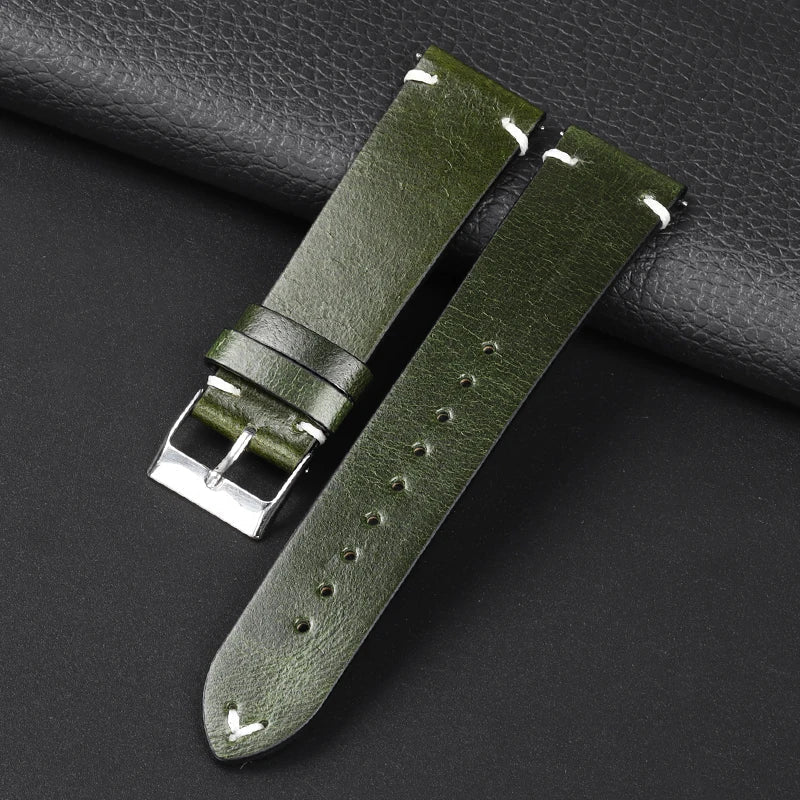 OnePlus Smartwatch Leather Band Quick Release Retro Oil Wax Wristband