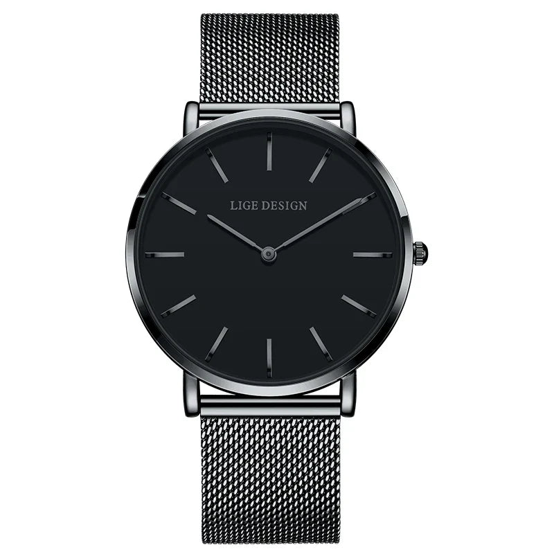 Women's Pink Dial Mesh Band Slim Stainless Steel Watch