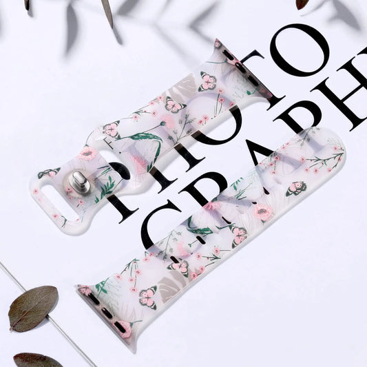 Apple Watch Silicone Strap - Floral Design - Soft and Comfortable