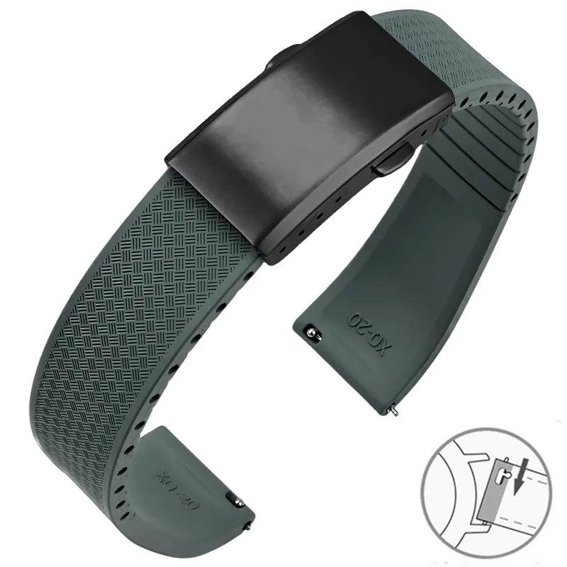 Samsung Galaxy Watch 7, 6, 5, 4 & FE FKM Rubber Band with Folding Clasp