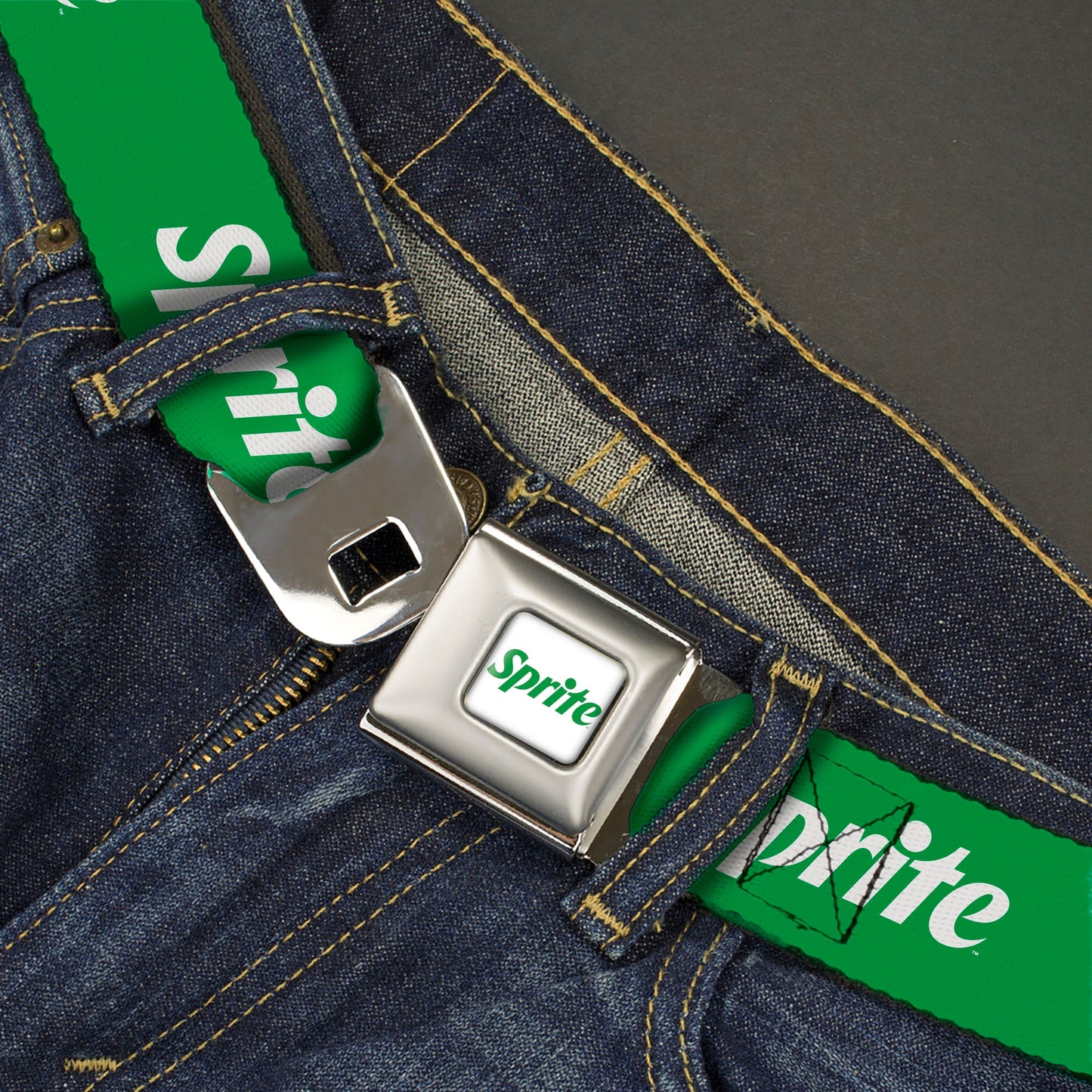 SPRITE Logo Full Color White/Green Seatbelt Belt - SPRITE Logo Green/White Webbing