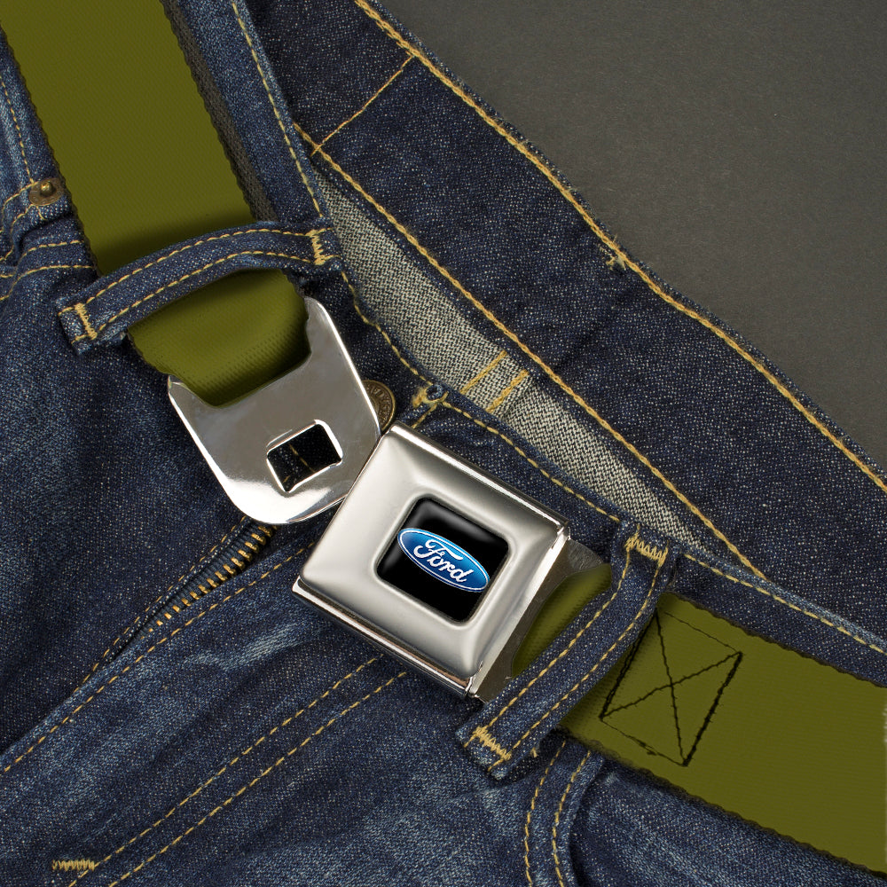 Ford Oval Full Color Black/Blue Seatbelt Belt - Olive Webbing