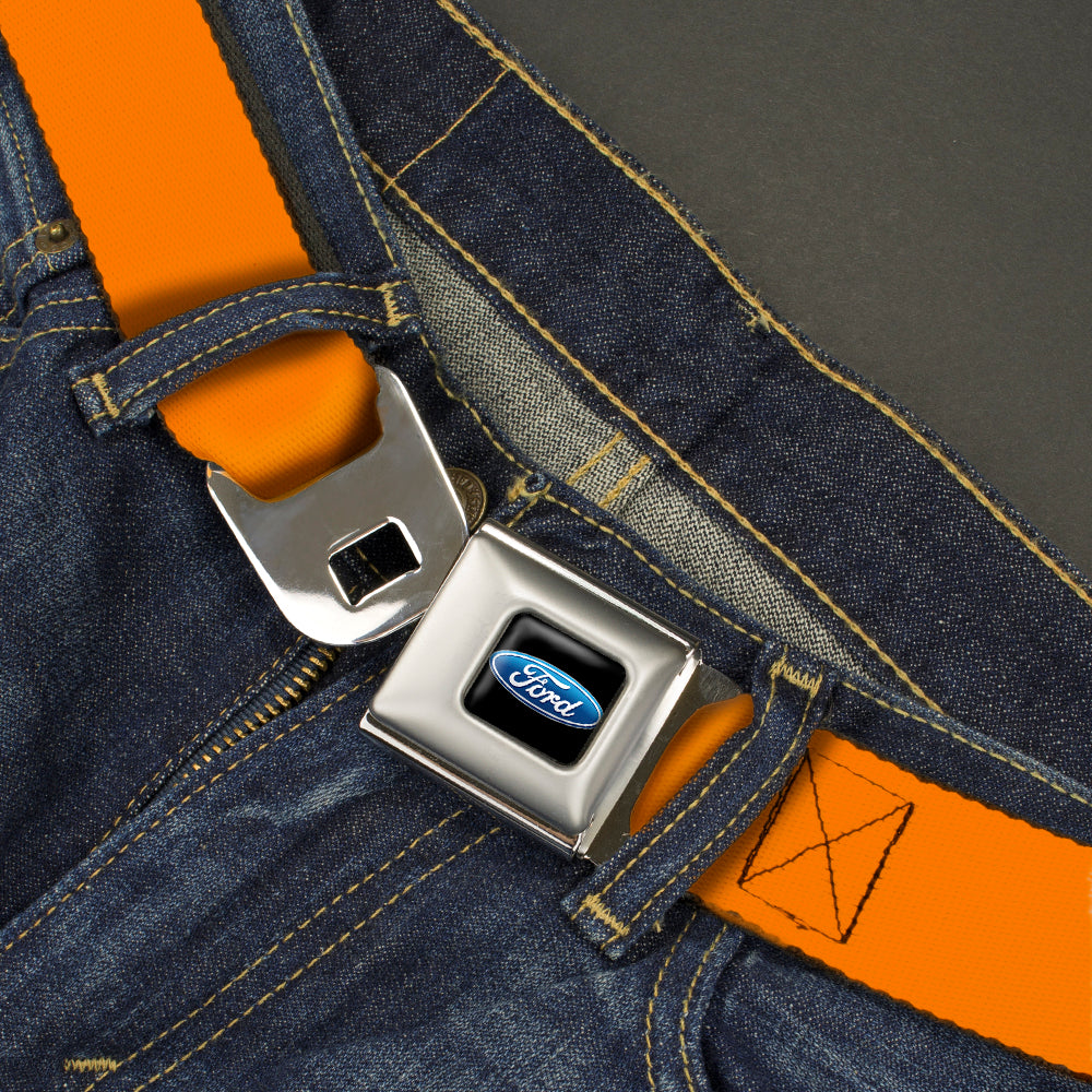 Ford Oval Full Color Black/Blue Seatbelt Belt - Orange Webbing