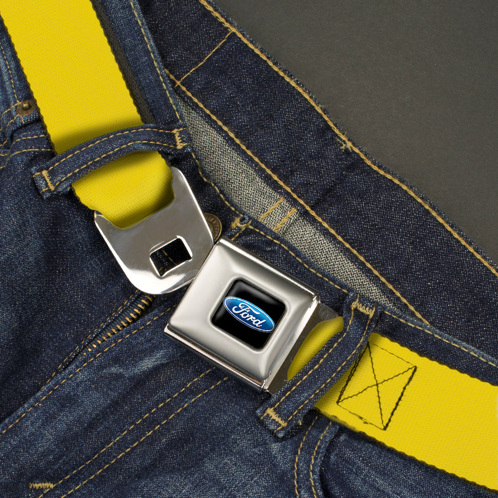 Ford Oval Full Color Black/Blue Seatbelt Belt - Yellow Webbing