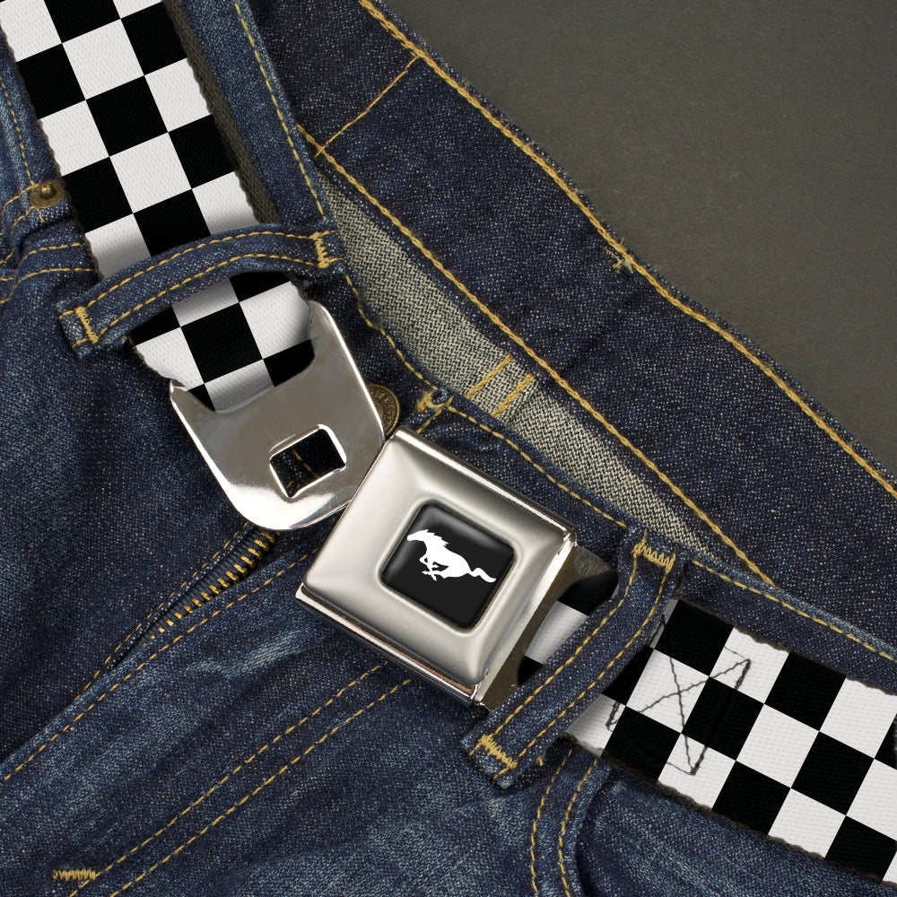 Ford Mustang Seatbelt Belt - Checker Black/White Webbing