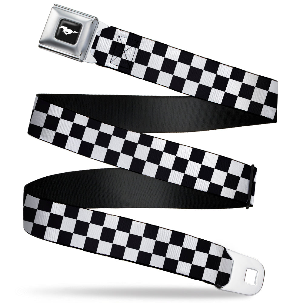 Ford Mustang Seatbelt Belt - Checker Black/White Webbing