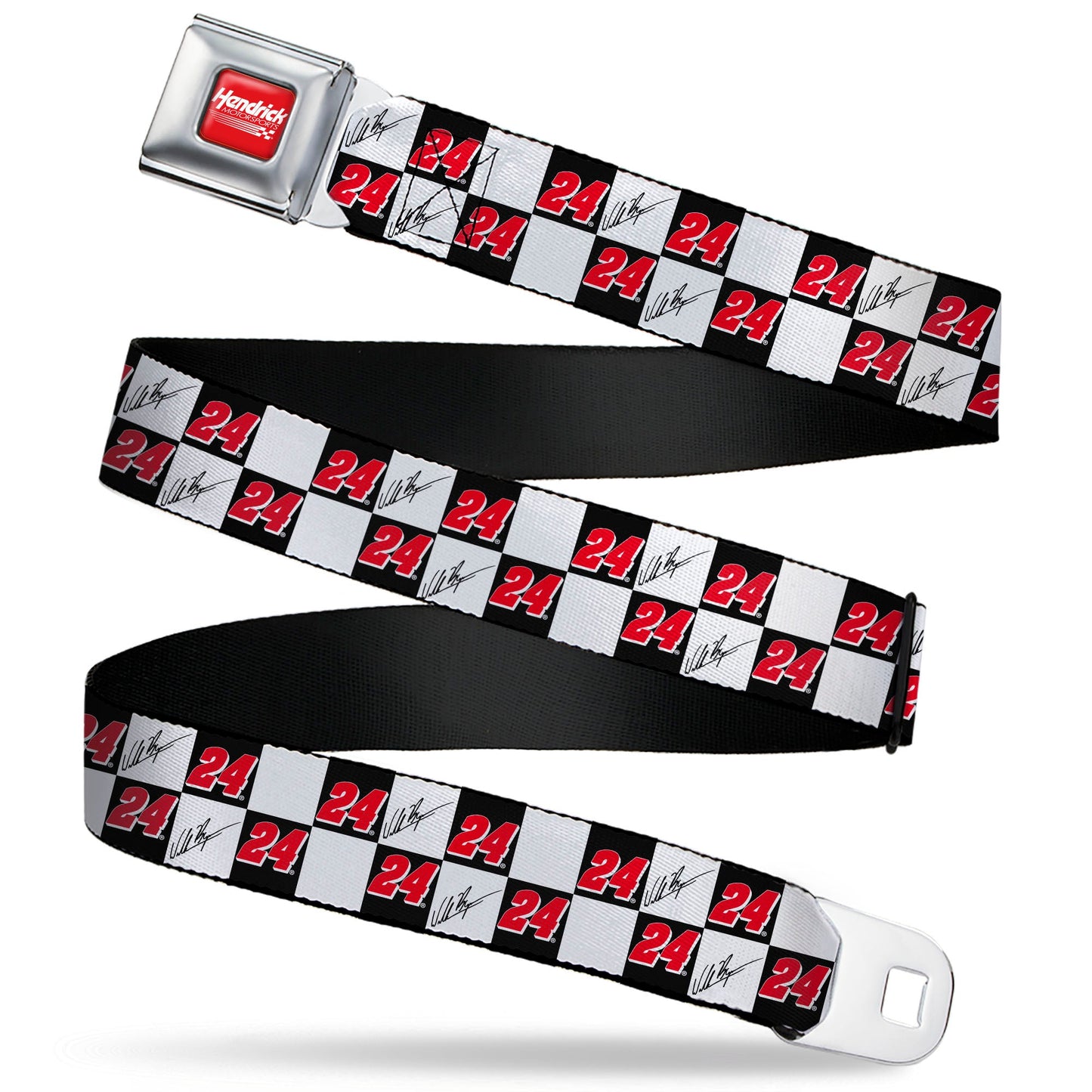 HENDRICK MOTORSPORTS Checker Logo Full Color Red/White Seatbelt Belt - William Byron Autograph and #24 Checker Logo Black/White/Red Webbing