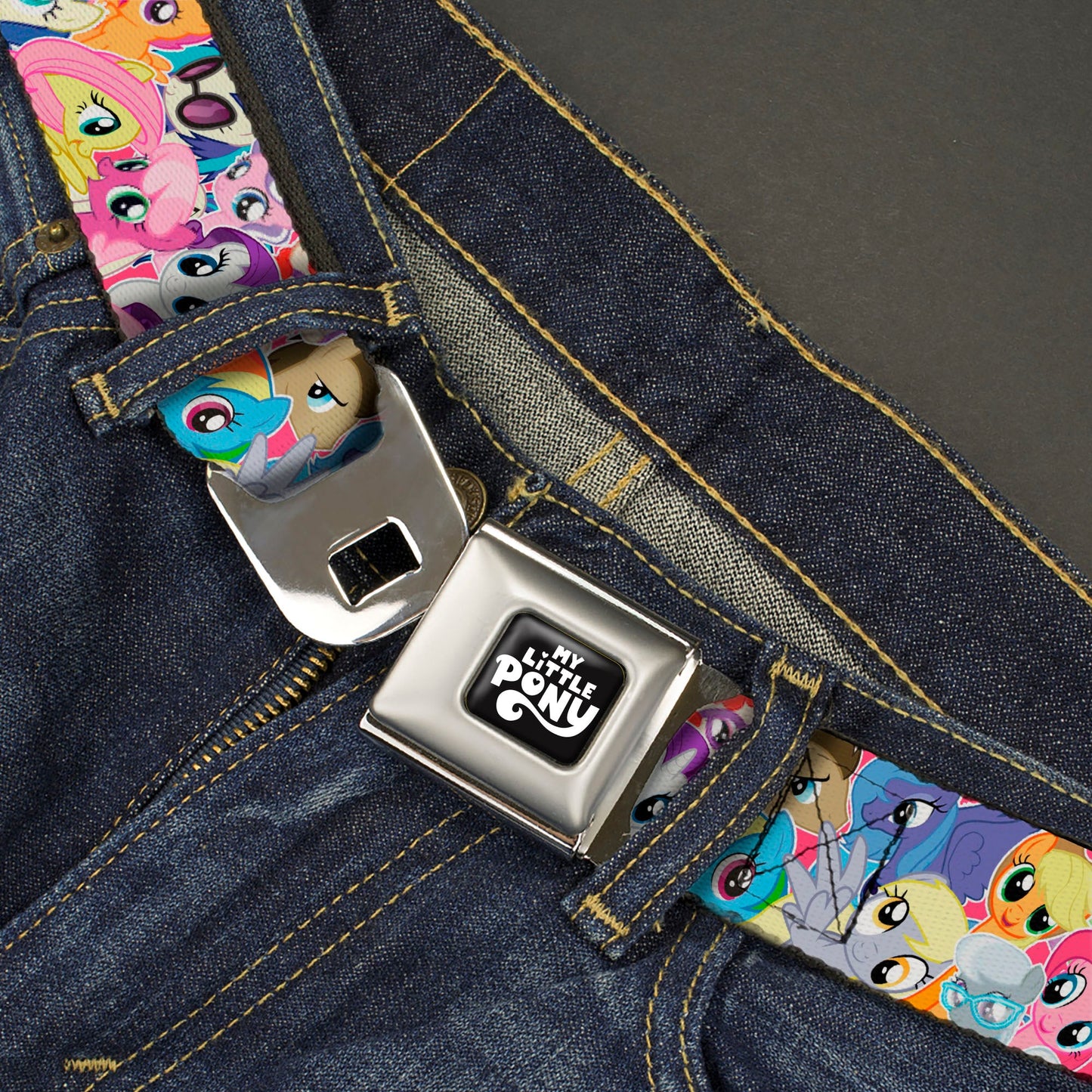 MY LITTLE PONY Title Logo Full Color Black/Purple/White Seatbelt Belt - My Little Pony Ponies Expressions Stacked Webbing