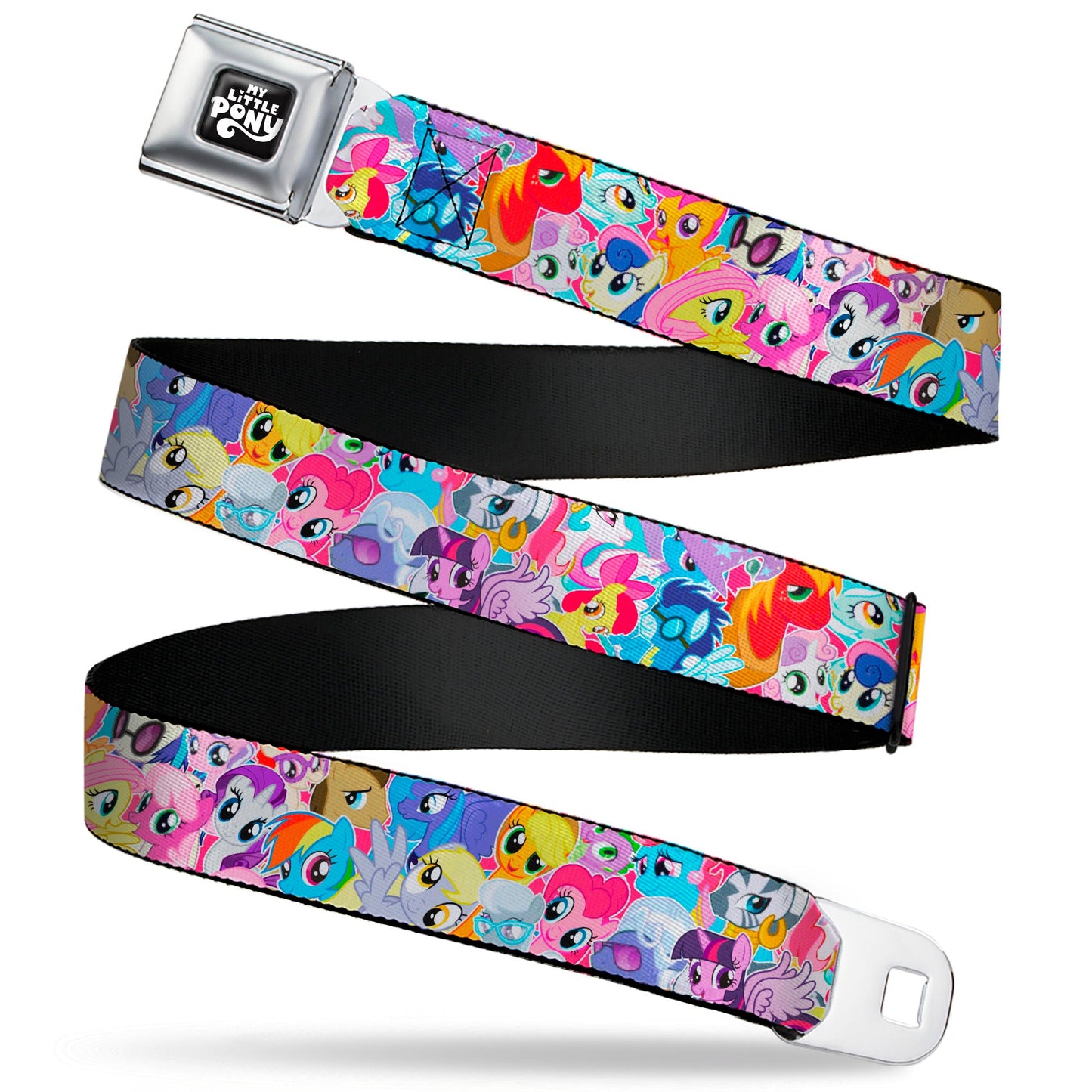 MY LITTLE PONY Title Logo Full Color Black/Purple/White Seatbelt Belt - My Little Pony Ponies Expressions Stacked Webbing