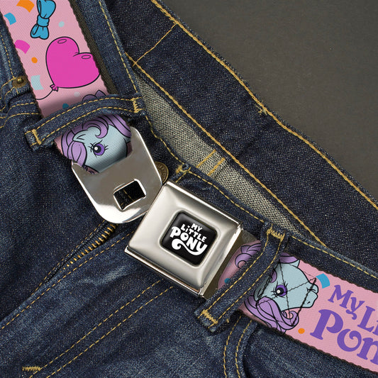 MY LITTLE PONY Title Logo Full Color Black/Purple/White Seatbelt Belt - MY LITTLE PONY Three Pony Confetti Party and Title Logo Pink/Multi Color Webbing