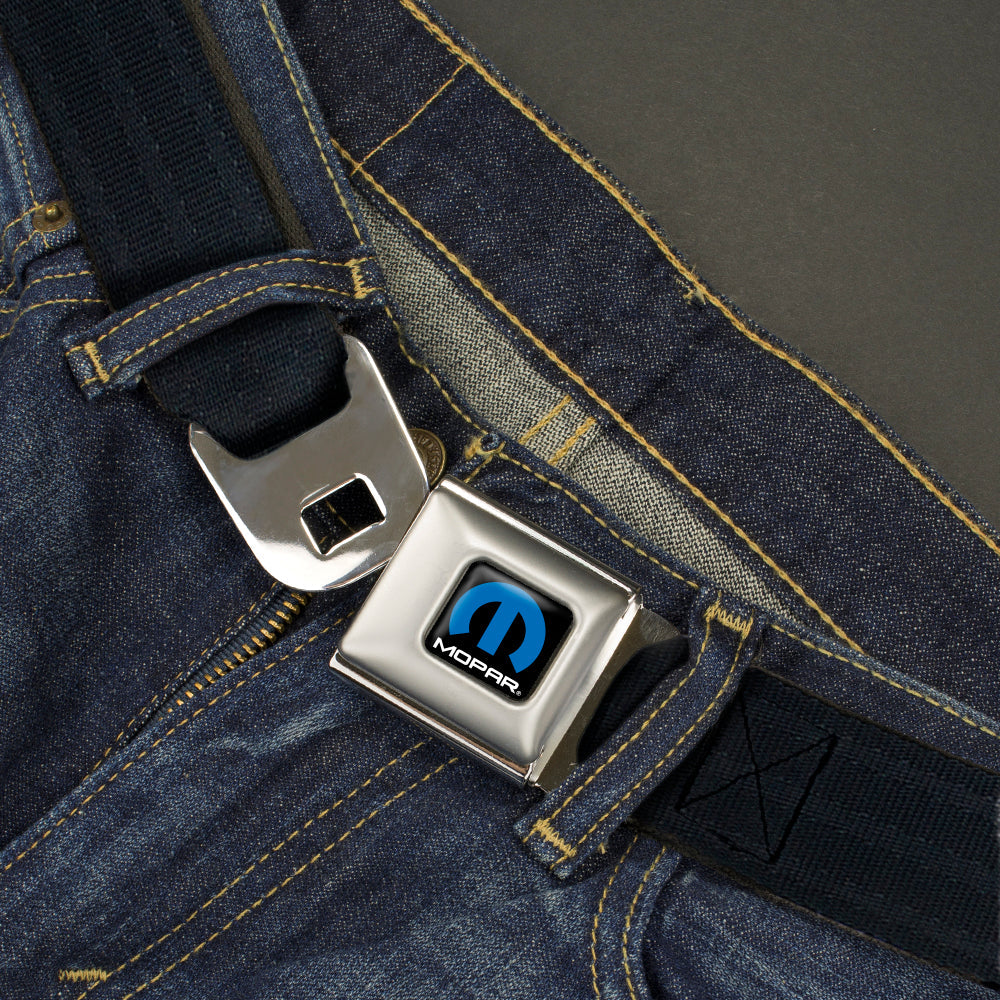 MOPAR Logo Full Color Black/Blue/White Seatbelt Belt - Black Panel Webbing