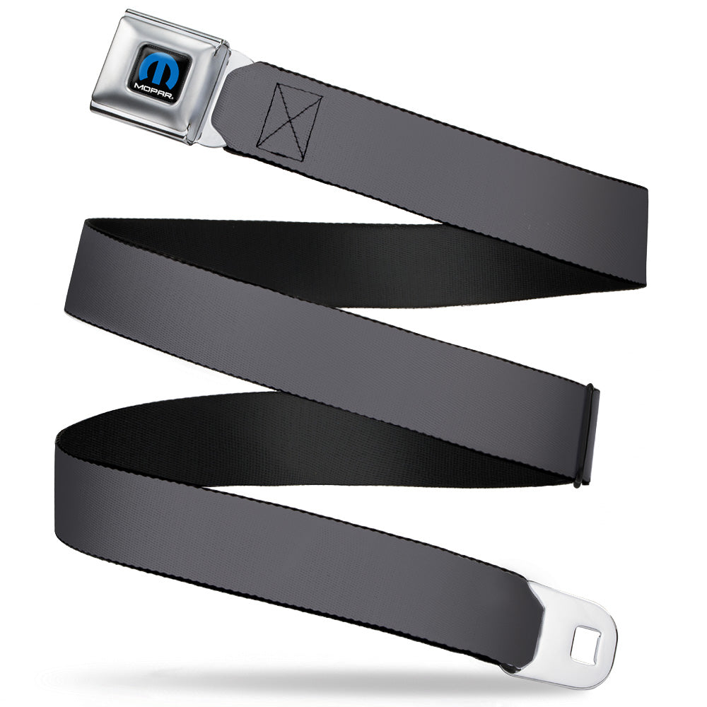 MOPAR Logo Full Color Black Blue White Seatbelt Belt - Charcoal Webbing