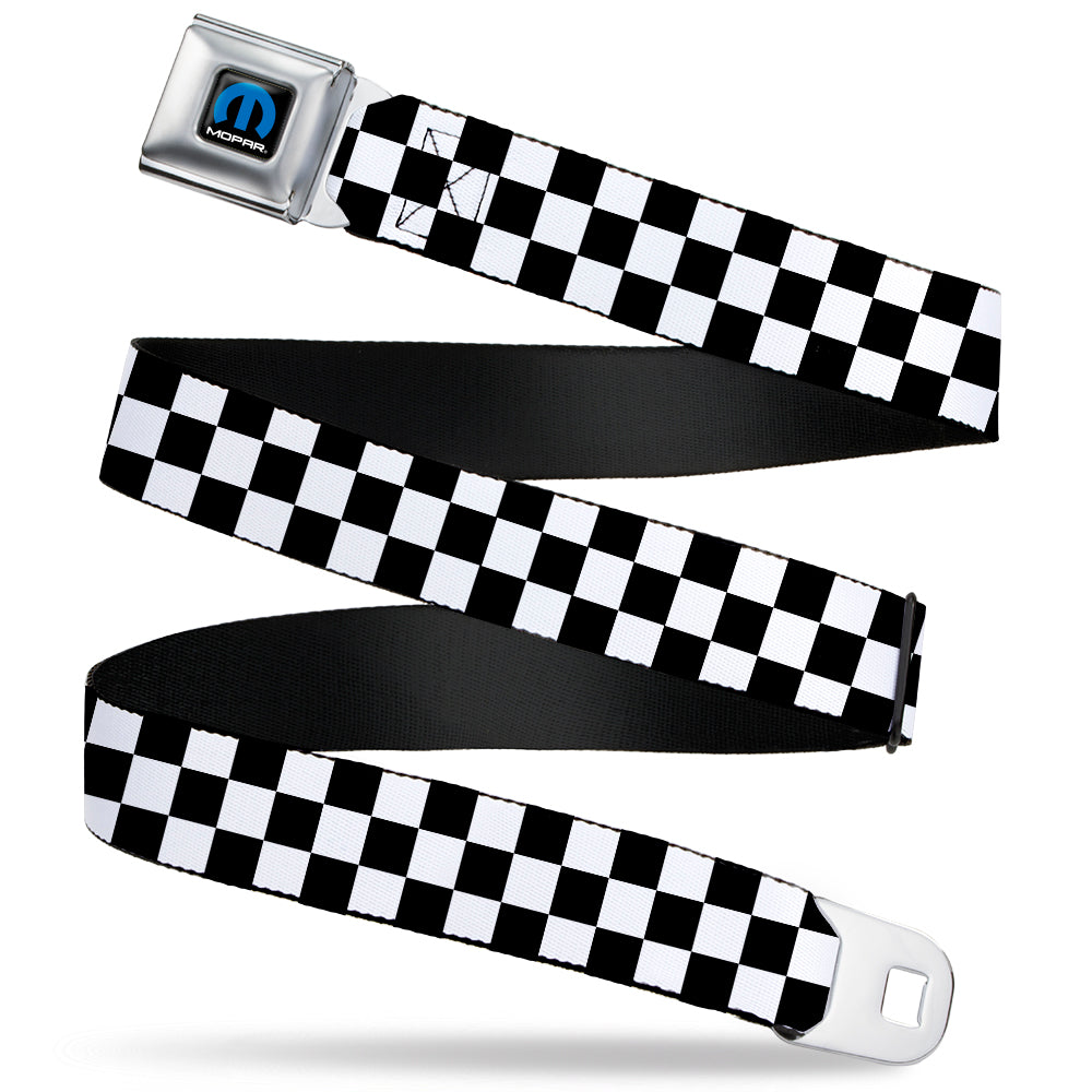 MOPAR Logo Full Color Black/Blue/White Seatbelt Belt - Checker Black/White Webbing