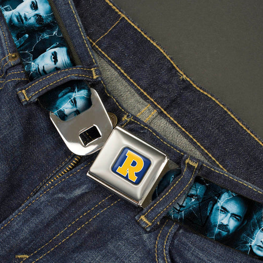 RIVERDALE "R" Logo Full Color Blue White Yellow Seatbelt Belt - RIVERDALE 10-Character Faces Shatter Black/Blues Webbing