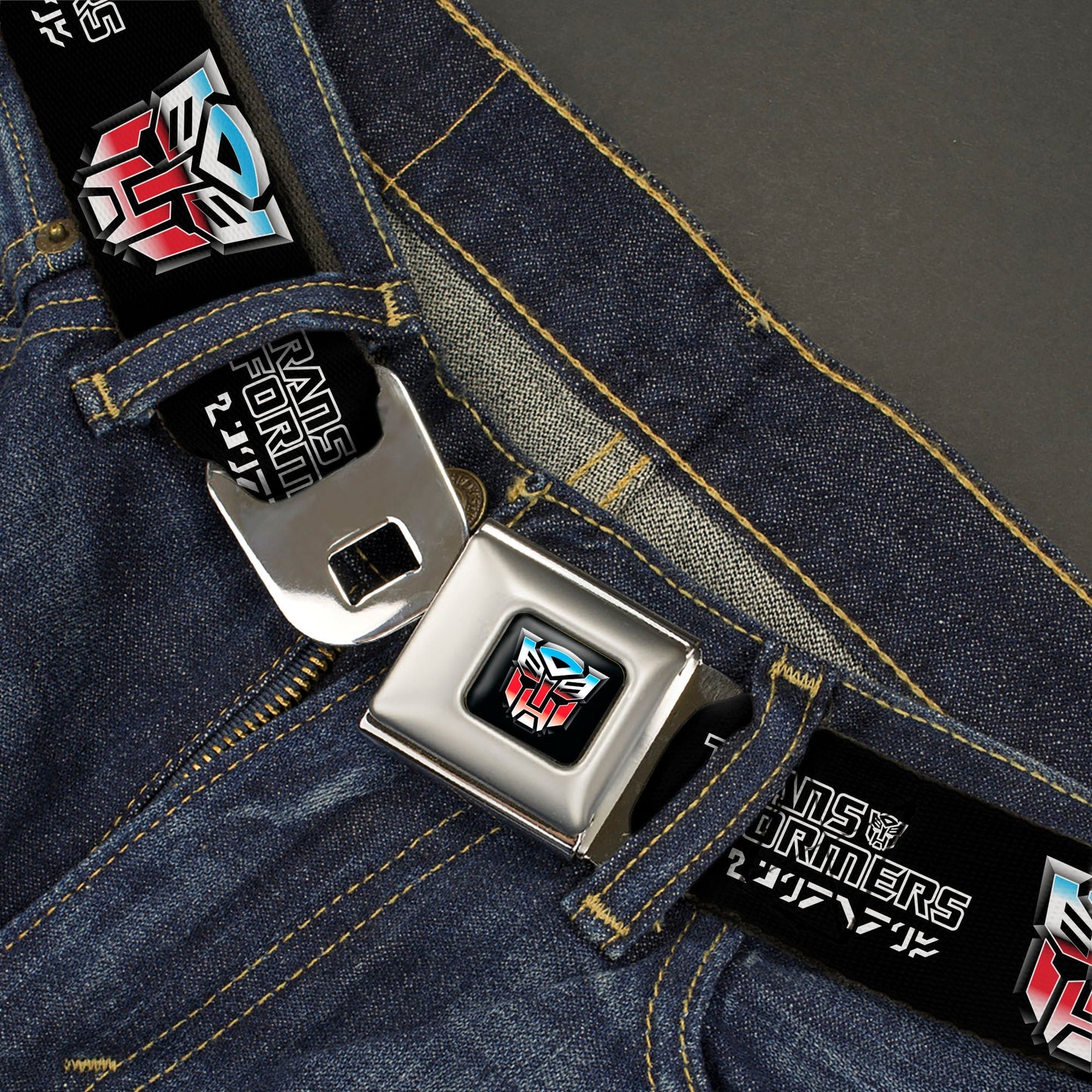 Transformers Autobots Icon Full Color Black/Blues/Red/White Seatbelt Belt - TRANSFORMERS Autobots Cybertronian Icon Black/Blues/Red/White Webbing