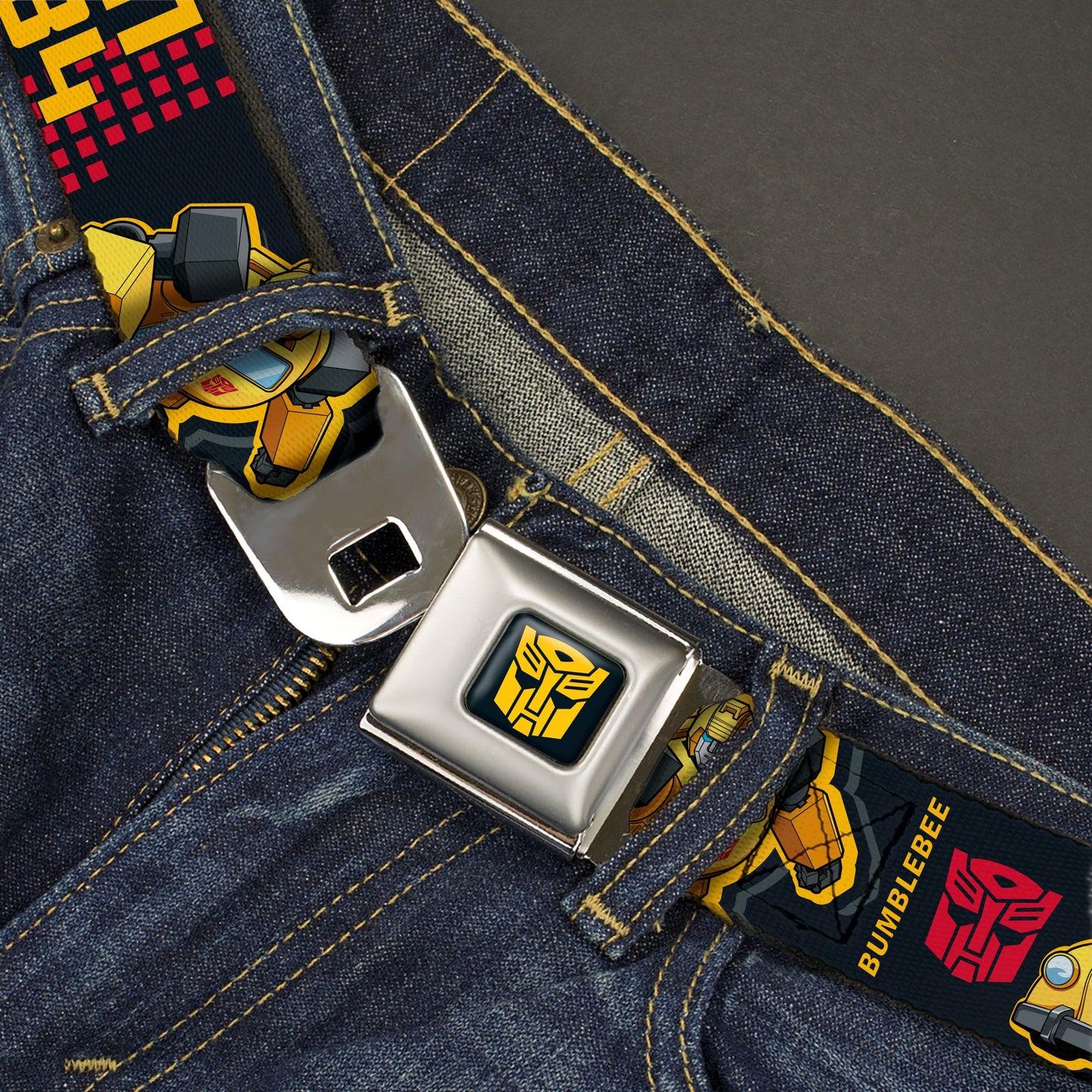 Transformers Autobots Icon Full Color Black/Yellow Seatbelt Belt - Transformers Generations BUMBLEBEE G1 84 Poses Autobot Icon Black/Yellows/Red Webbing