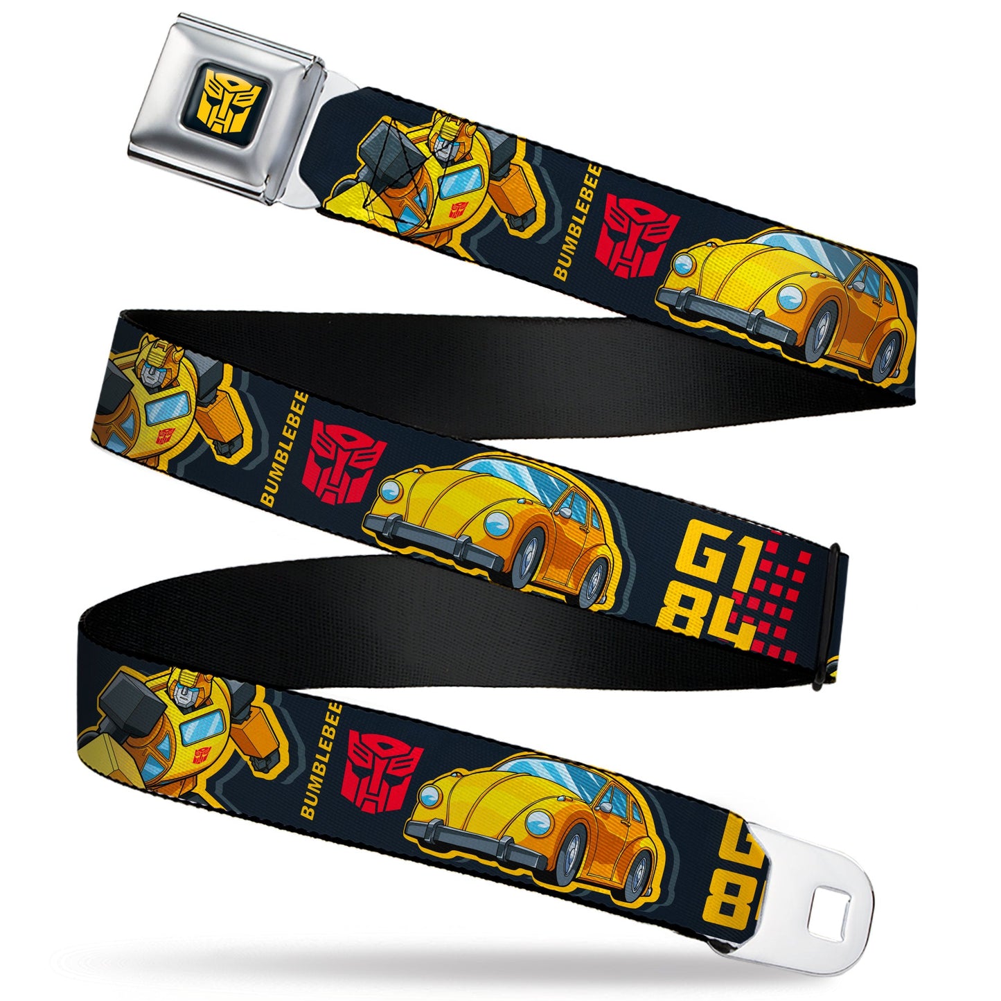 Transformers Autobots Icon Full Color Black/Yellow Seatbelt Belt - Transformers Generations BUMBLEBEE G1 84 Poses Autobot Icon Black/Yellows/Red Webbing