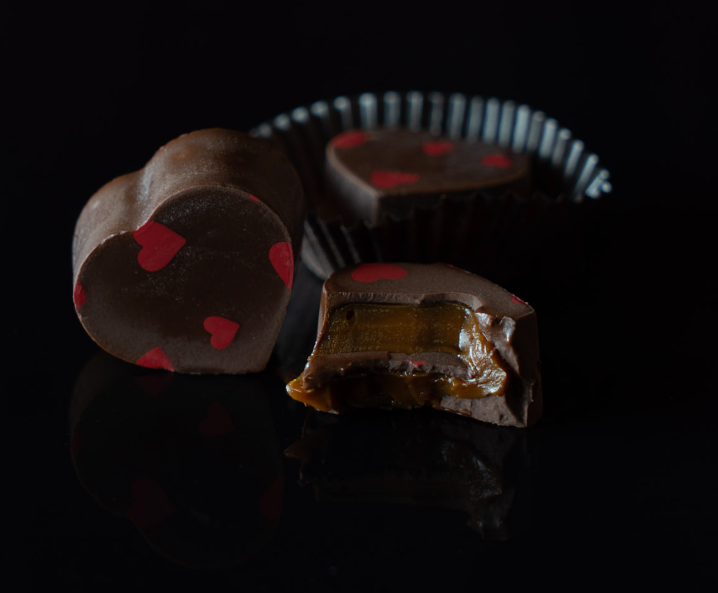Heart Shaped Chocolate Bonbons Filled with Dulce de Leche