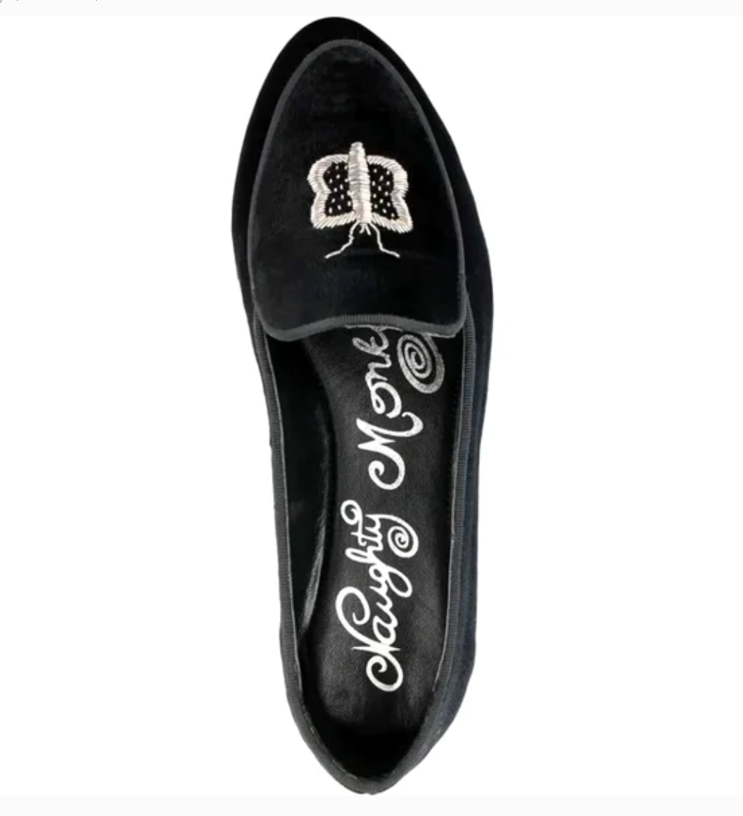 Butterfly Velvet Flats in Black