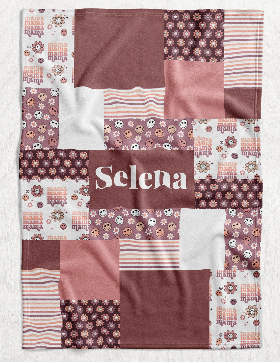 Custom Personalized Plush Minky Blanket - Groovy Mama Faux Quilt Style // 3 sizes
