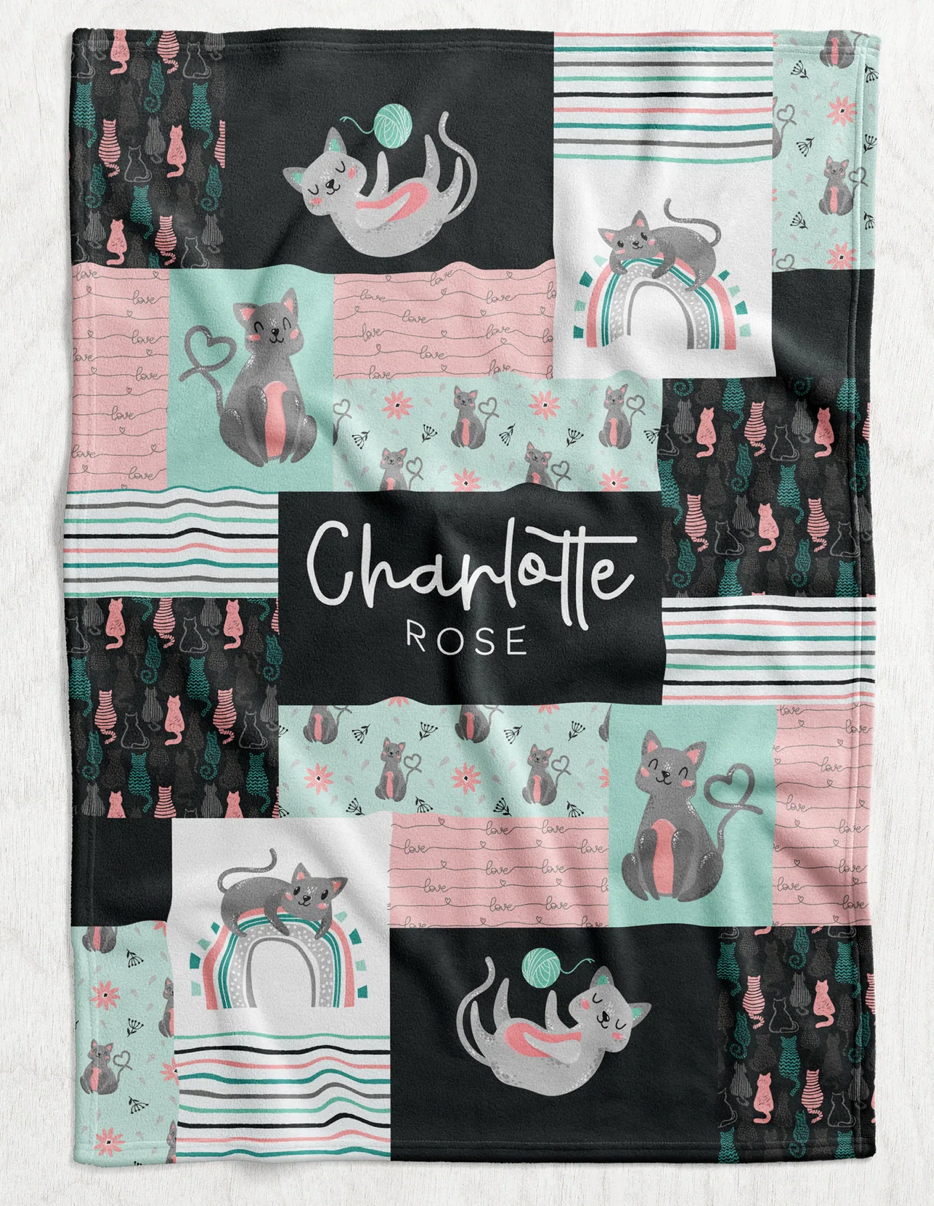 Custom Personalized Plush Minky Blanket - Cat Faux Quilt Style // 3 sizes