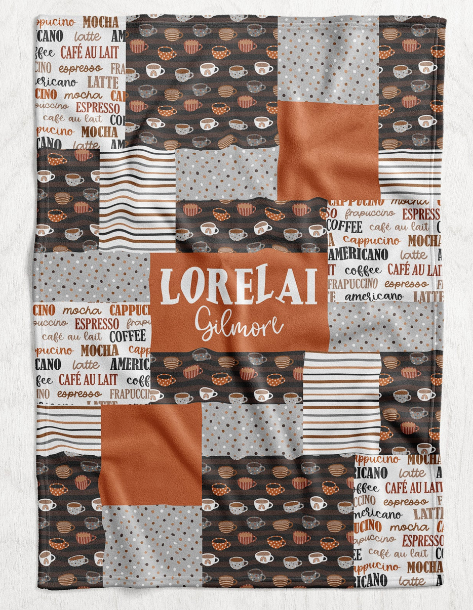 Custom Personalized Plush Minky Blanket - Coffee Lover Faux Quilt Style // 3 sizes