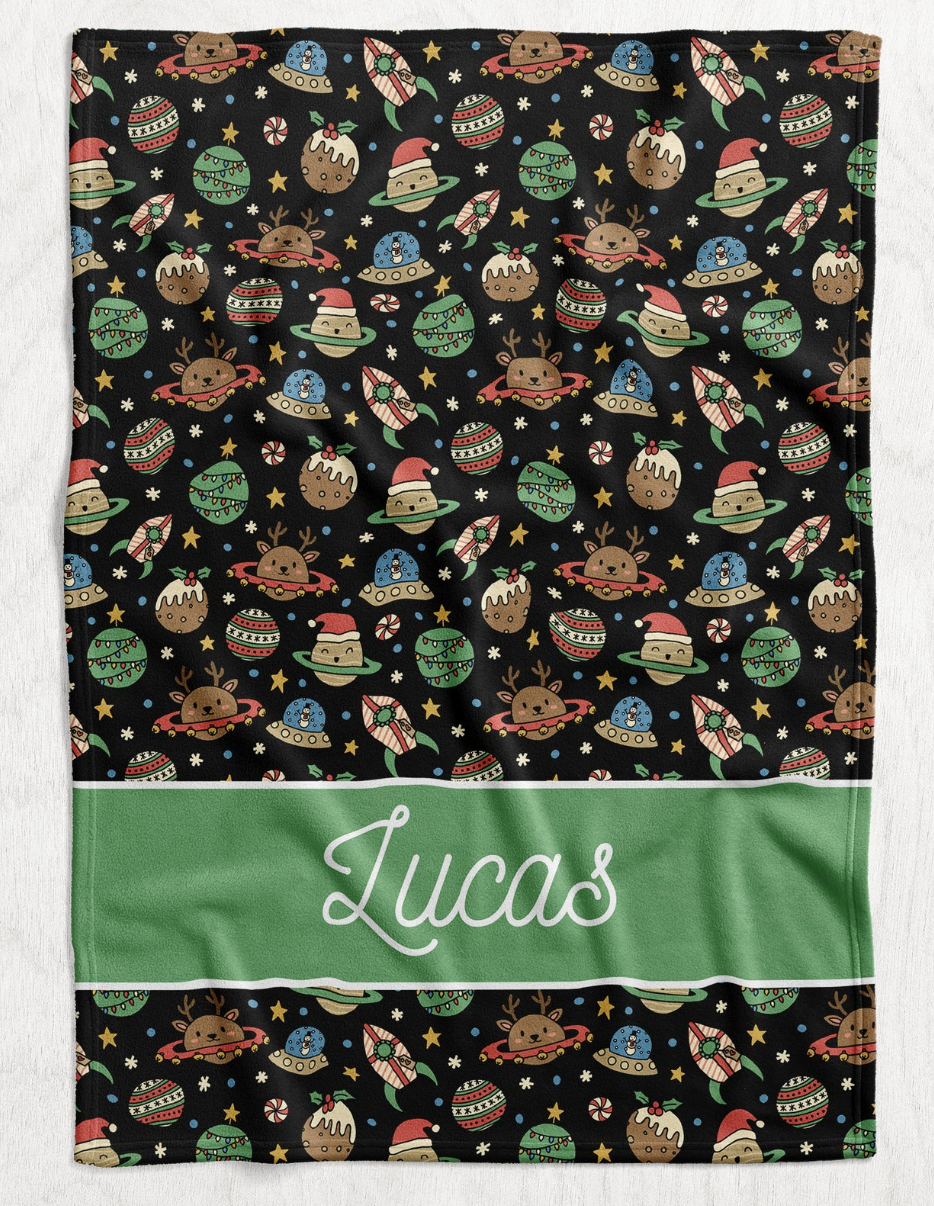 Custom Personalized Plush Minky Blanket - Festive Space Faux Quilt Style // 3 sizes