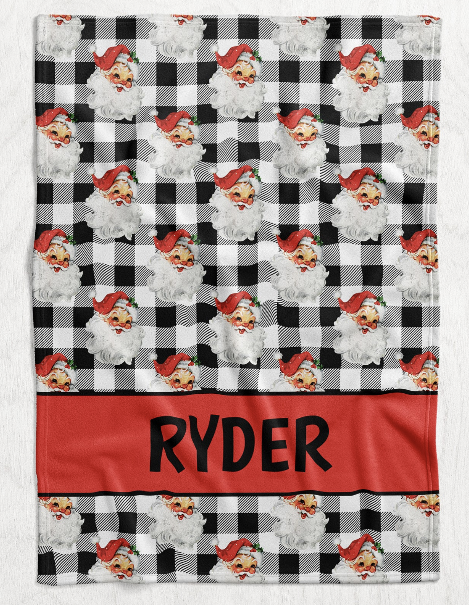 Custom Personalized Plush Minky Blanket - Buffalo Check Santa Faux Quilt Style // 3 sizes