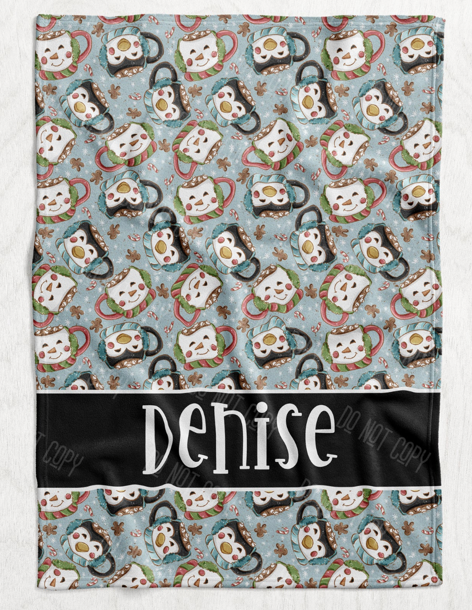 Custom Personalized Plush Minky Blanket - Winter Mugs Faux Quilt Style // 3 sizes