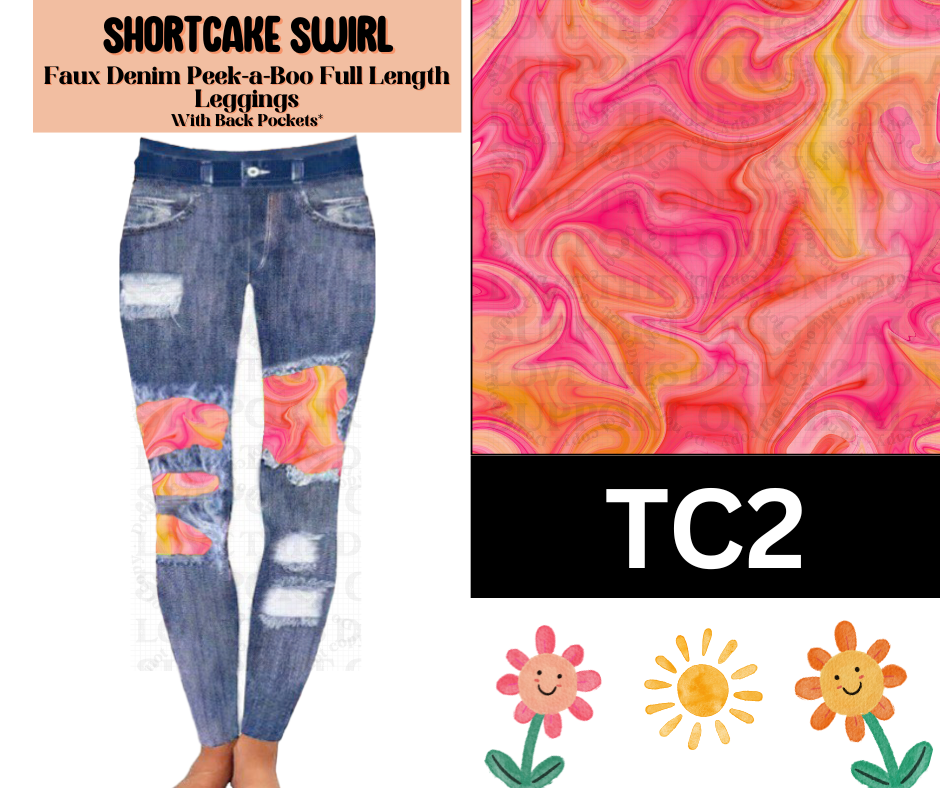 Shortcake Swirl Faux Denim Full Length Peekaboo Leggings