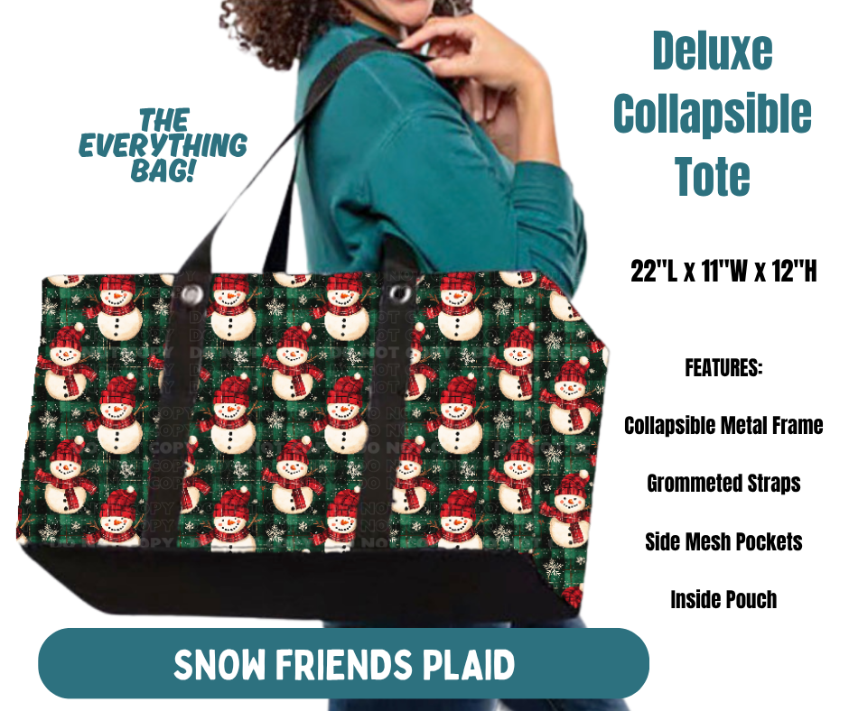 Preorder! Closes 8/13. ETA Nov. Snow Friends Plaid Collapsible Tote