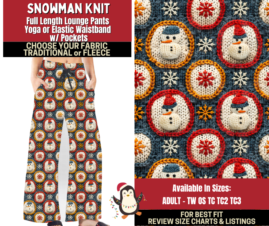 Preorder! Closes 9/4. ETA Dec. Snowman Knit Lounge Pants Choose Fleece or Traditional