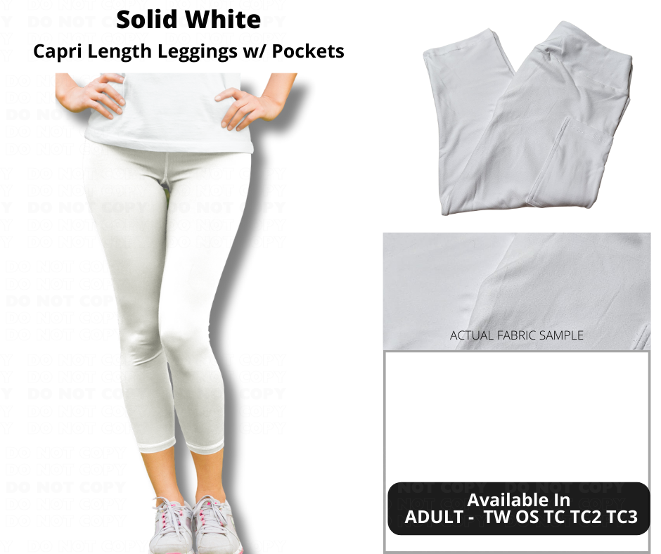 Solid White Capri Leggings w/ Pockets