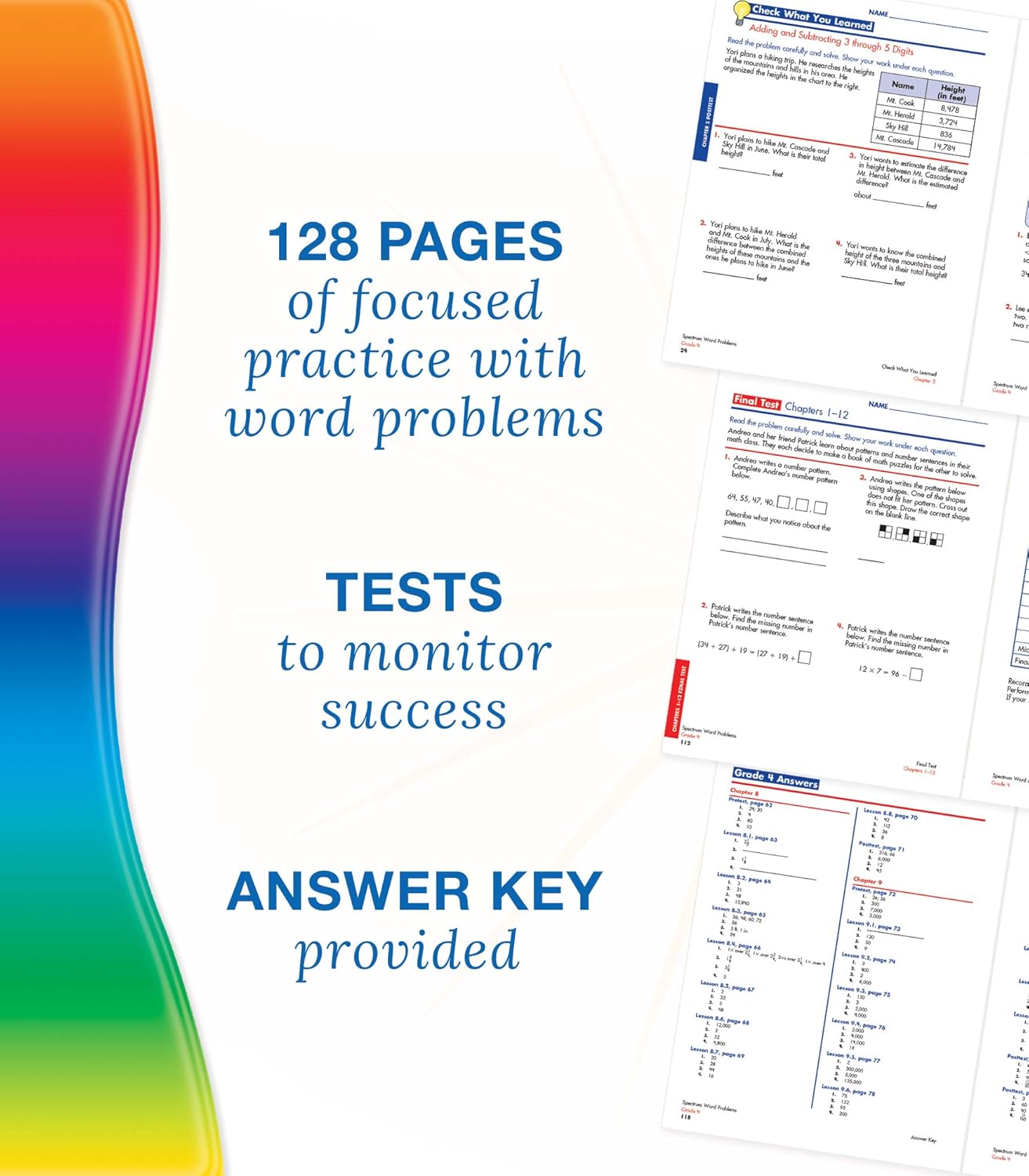 Spectrum Math Word Problems Grade 4 Workbook, Ages 10 to 11, 4th Grade Math Word Problems, Fractions, Decimals, Money, Measurements, Multi-Step Word Problems, and Preparing for Algebra - 128 Pages (Spiral Bound)