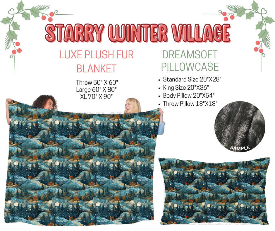 Preorder! Closes 9/3. ETA Dec. Starry Winter Village Luxe Plush Fur Blanket and/or DreamSoft Pillowcase