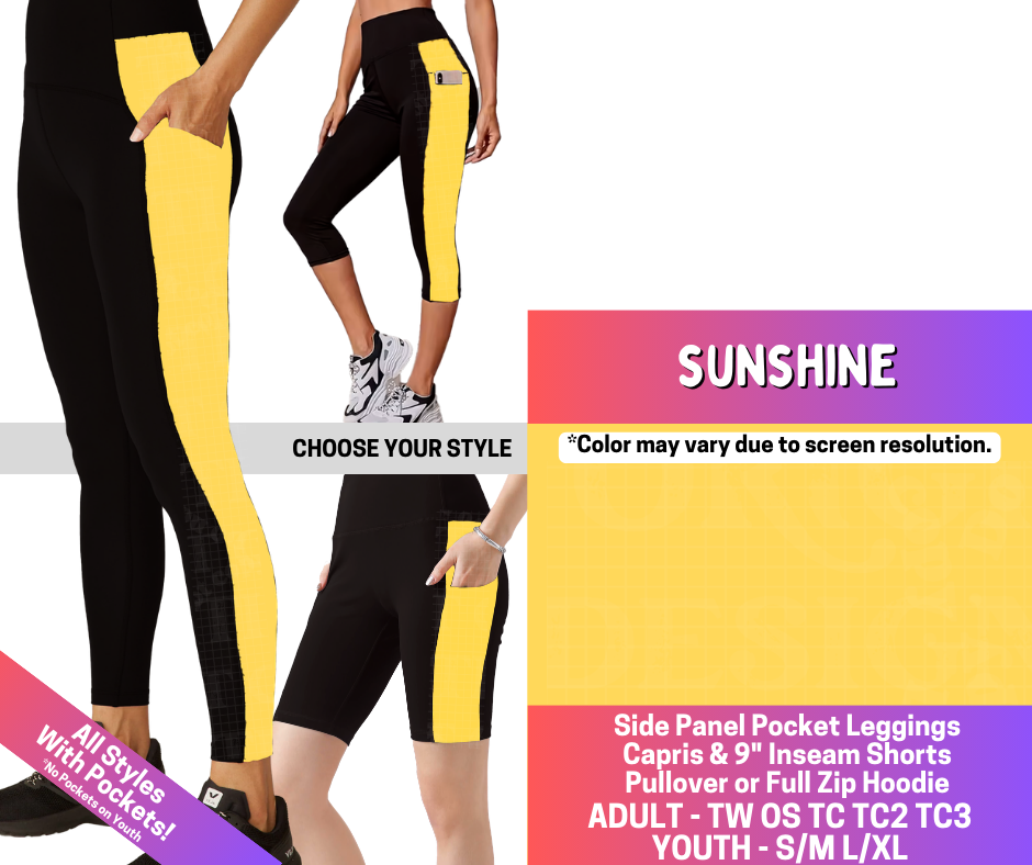Preorder! Closes 3/25. ETA June. Sunshine Combo Side Panel Legging Lengths