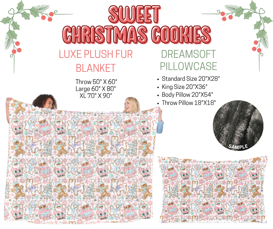 Preorder! Closes 9/3. ETA Dec. Sweet Christmas Cookies Luxe Plush Fur Blanket and/or DreamSoft Pillowcase