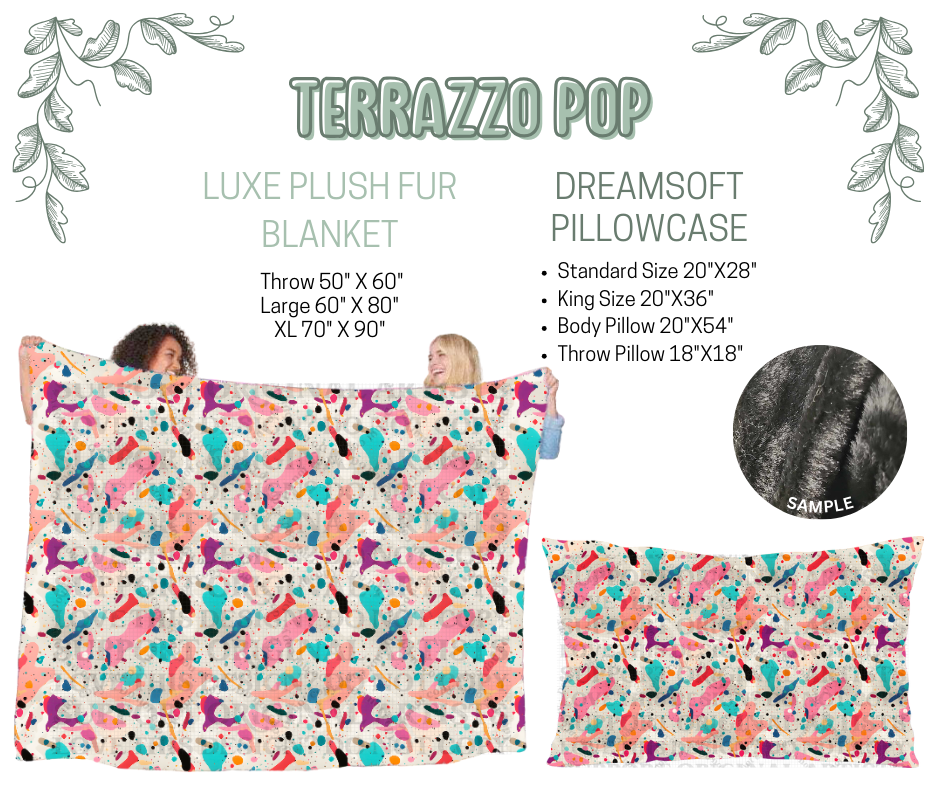 Preorder! Closes 10/9. ETA Dec. Terrazzo Pop Luxe Plush Fur Blanket and/or DreamSoft Pillowcase