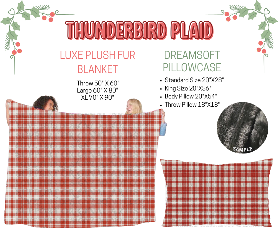 Preorder! Closes 9/3. ETA Dec. Thunderbird Plaid Luxe Plush Fur Blanket and/or DreamSoft Pillowcase