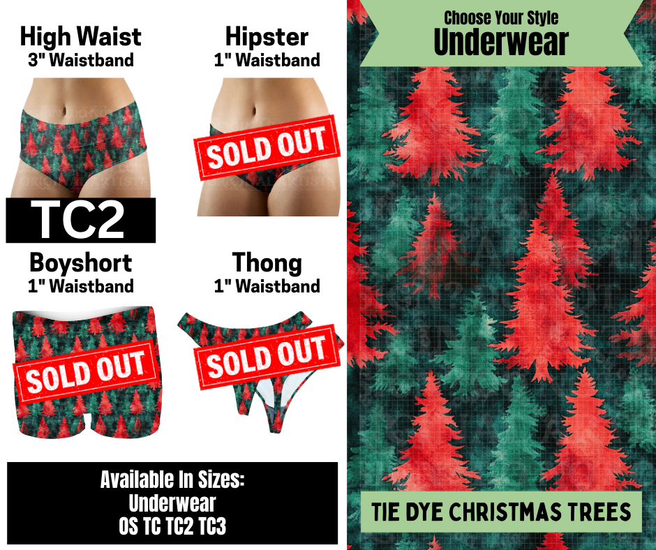 Tie Dye Christmas Trees High Waist Underwear