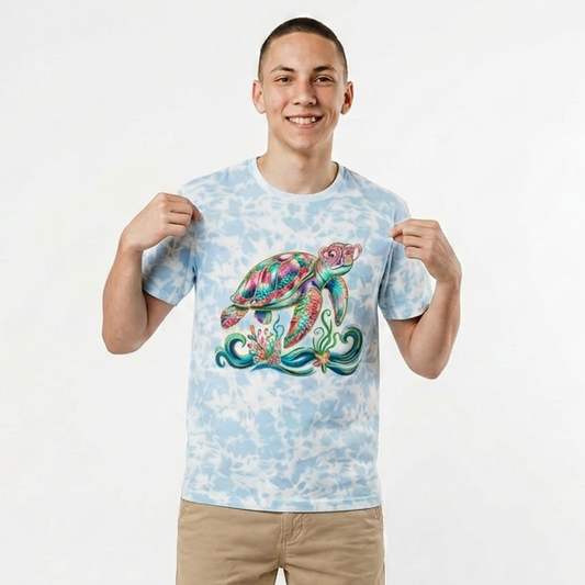 Tie Dye Preppy Turtle Adult Graphic Tee