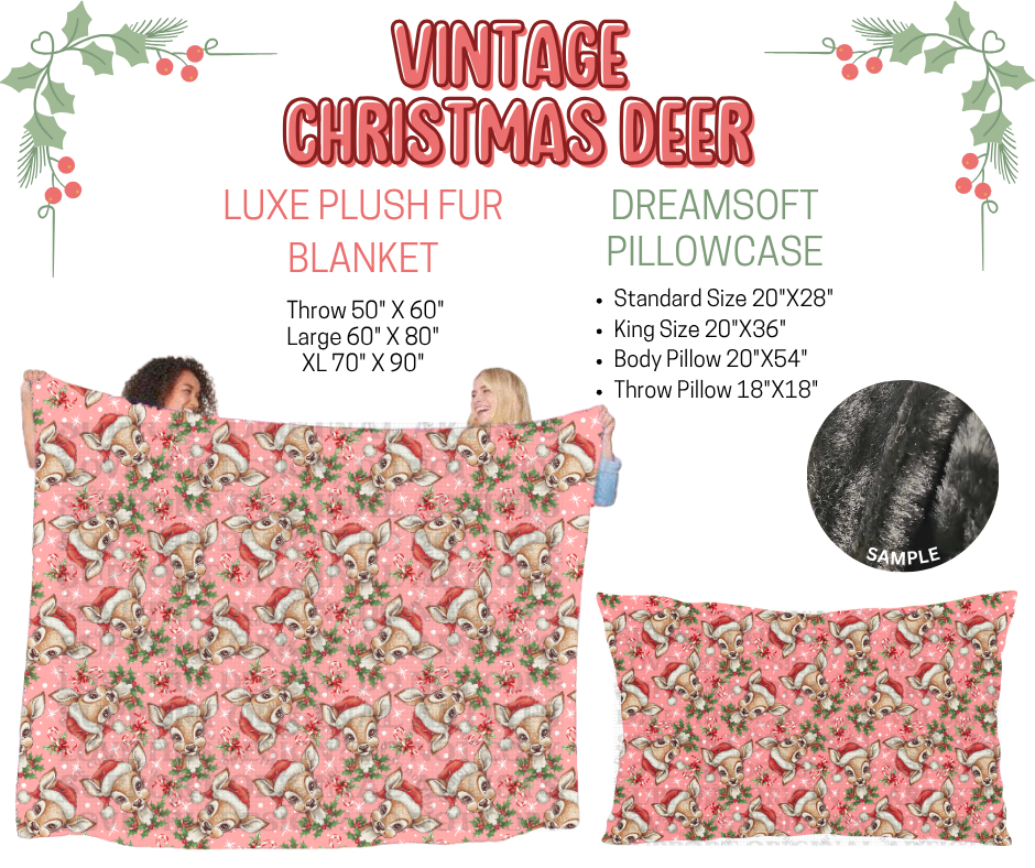 Preorder! Closes 9/3. ETA Dec. Vintage Christmas Deer Luxe Plush Fur Blanket and/or DreamSoft Pillowcase