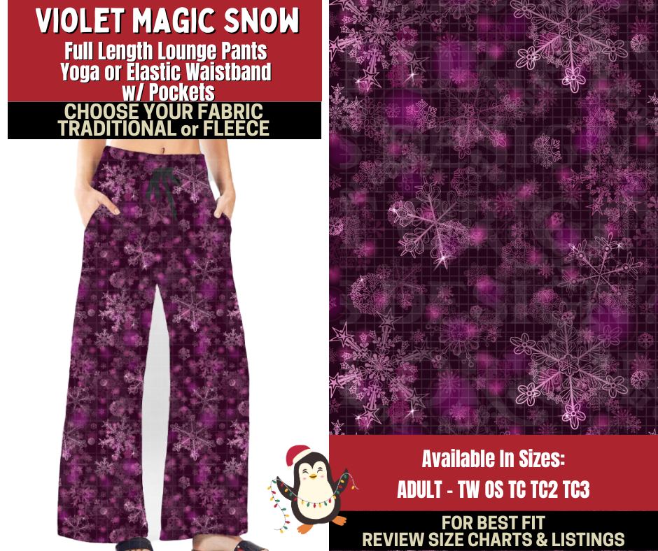 Preorder! Closes 9/4. ETA Dec. Violet Magic Snow Lounge Pants Choose Fleece or Traditional