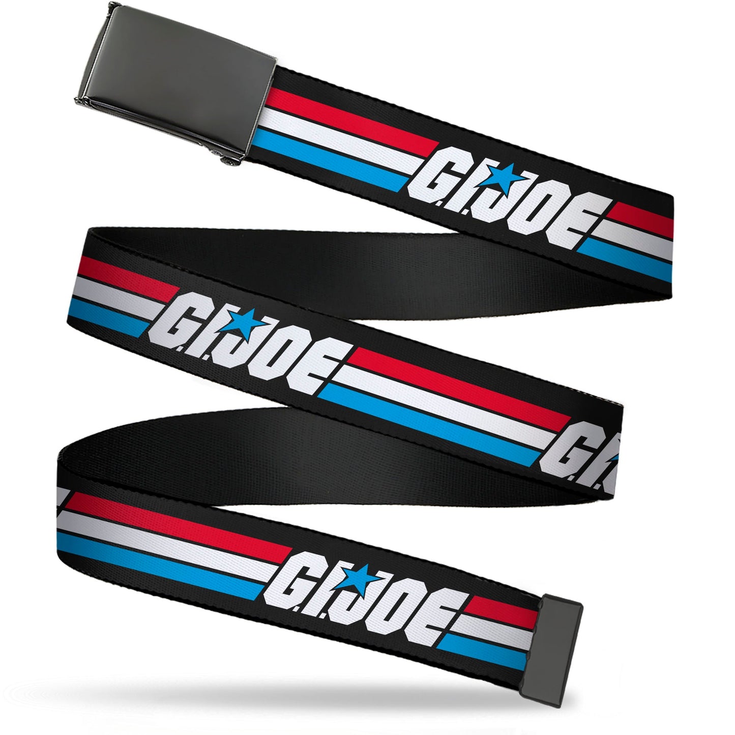 Web Belt Blank Black Buckle - GI JOE Title Logo Stripe Black/Red/White/Blue Webbing