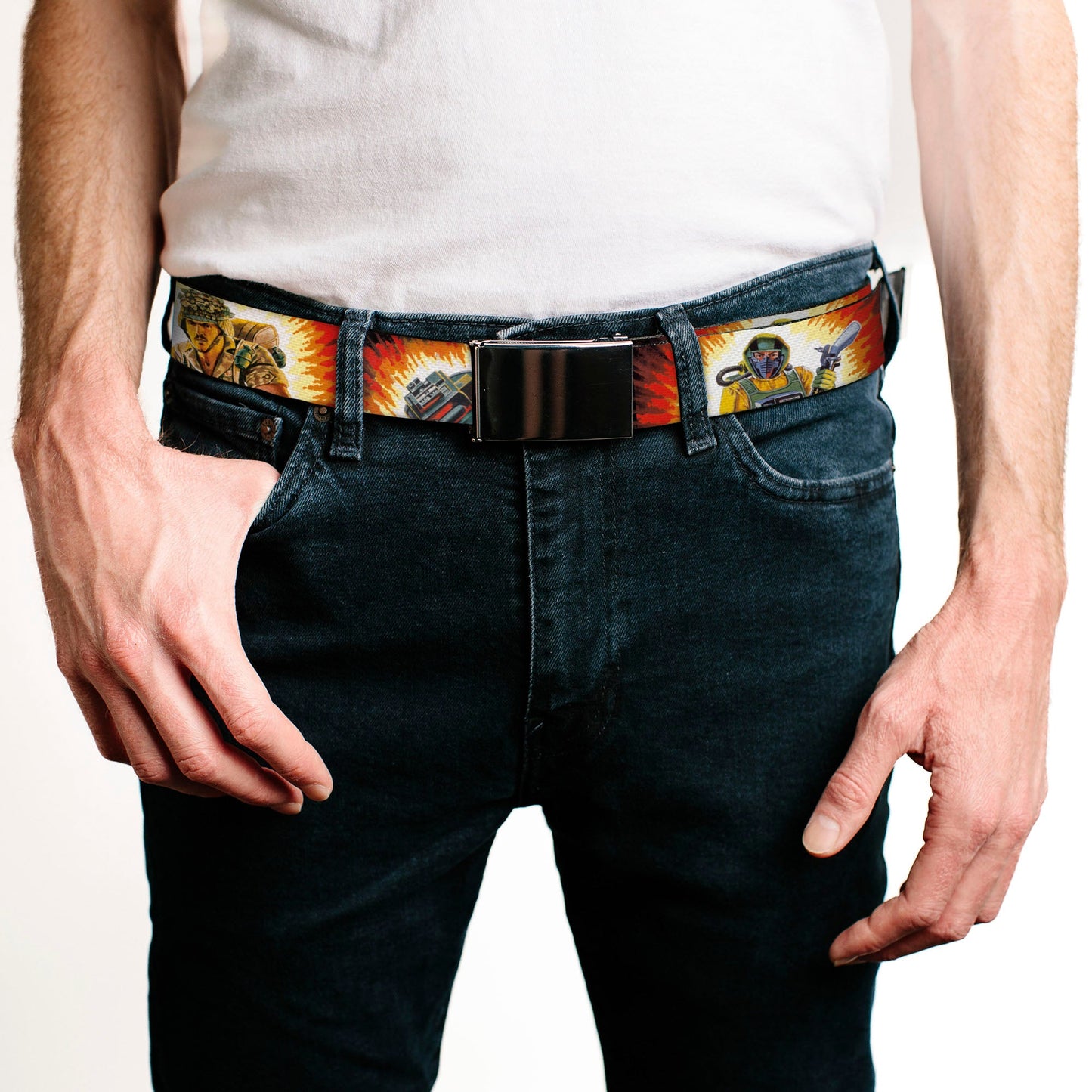 Web Belt Blank Black Buckle - GI Joe Retro Footloose Flash Air Tight Character File Card Explosion Poses Webbing